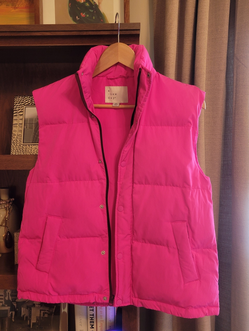 A New Day HOT Pink Puffer Vest - Women's XS- Oversized